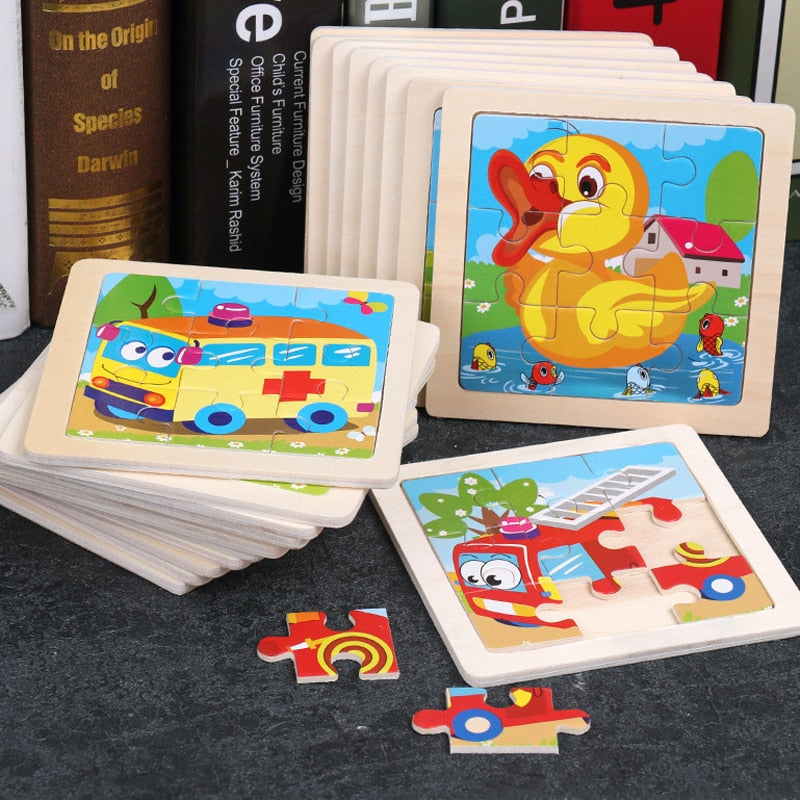 11x11cm Wooden Puzzle Cartoon Animal Collection
