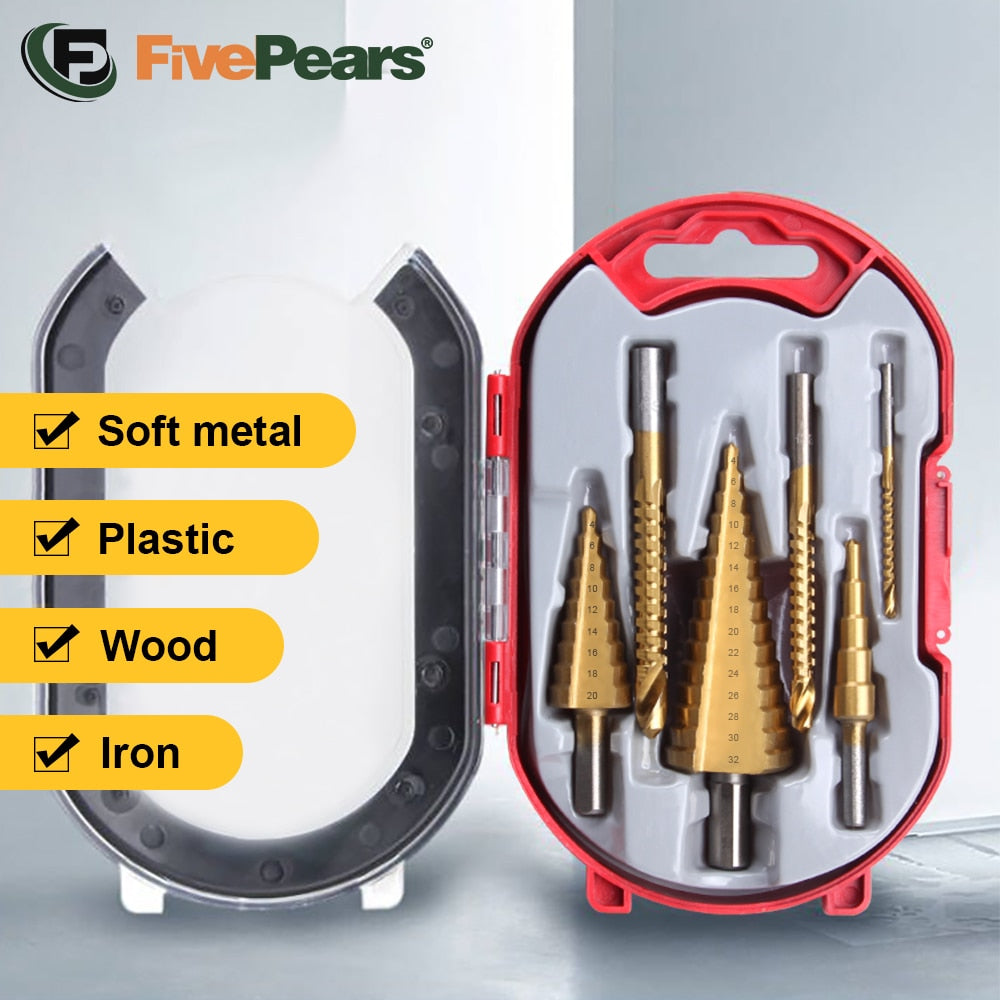 Durable Five Pears Step Drill Bit Set