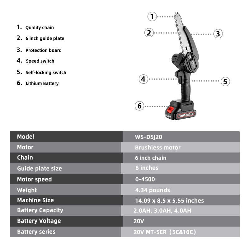 WOSAI 20V MT-Series Brushless chain saw Cordless