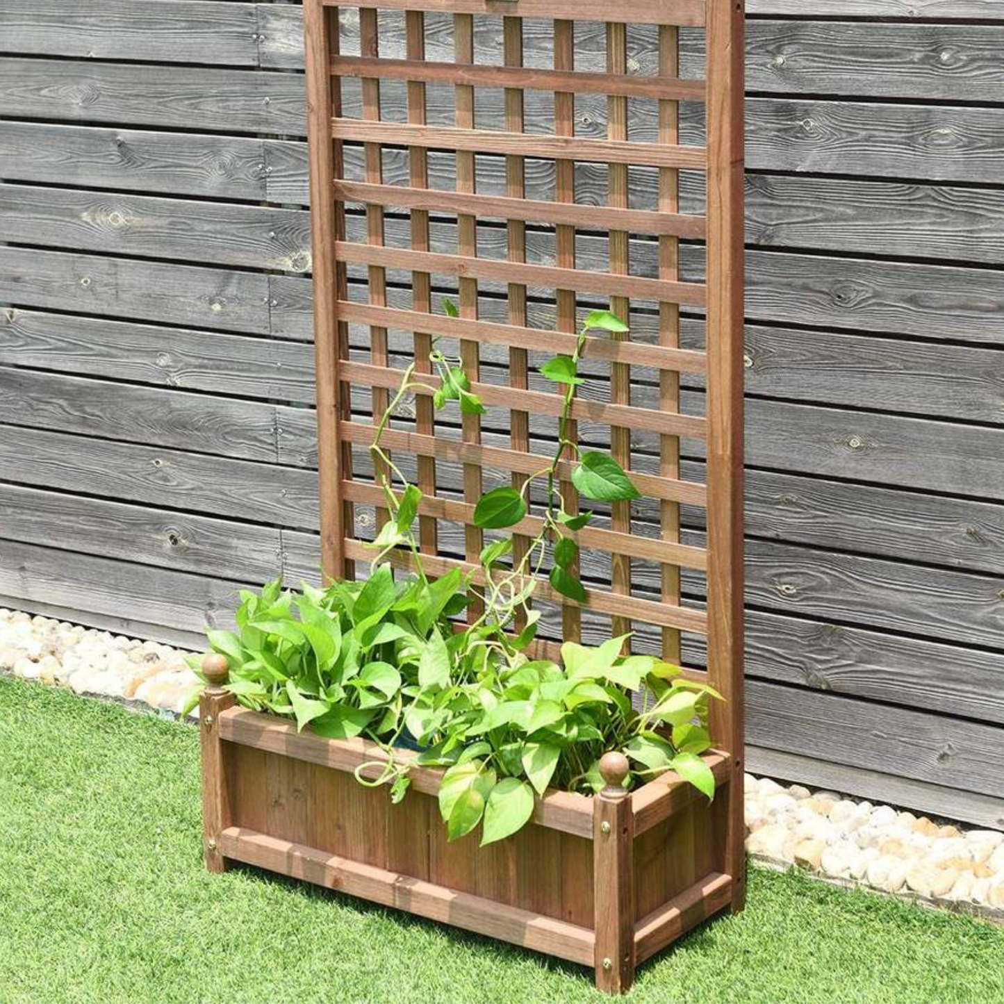 Wood Planter Raised Bed with Trellis