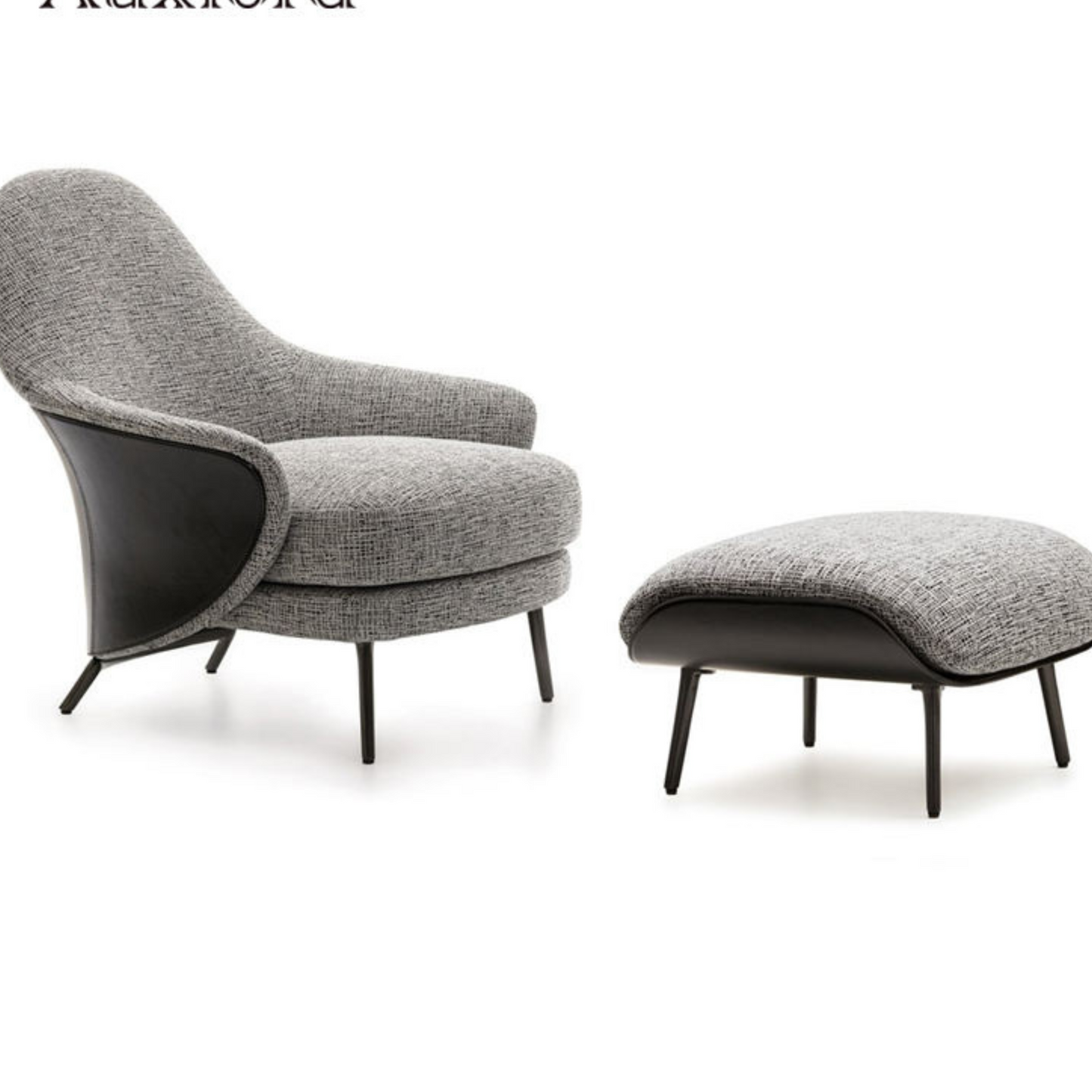 Ottoman Fabric and Leather Armchair