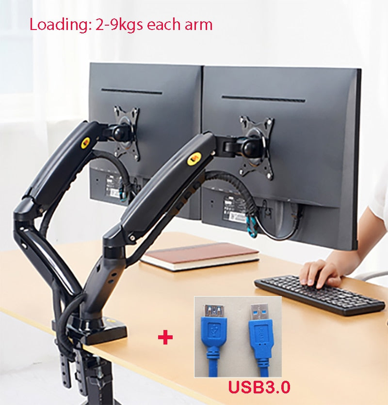 NB F160 Gas Spring Dual Monitor Arm 2 USB 3.0 Ports