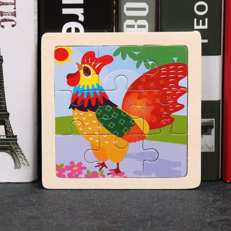 11x11cm Wooden Puzzle Cartoon Animal Collection