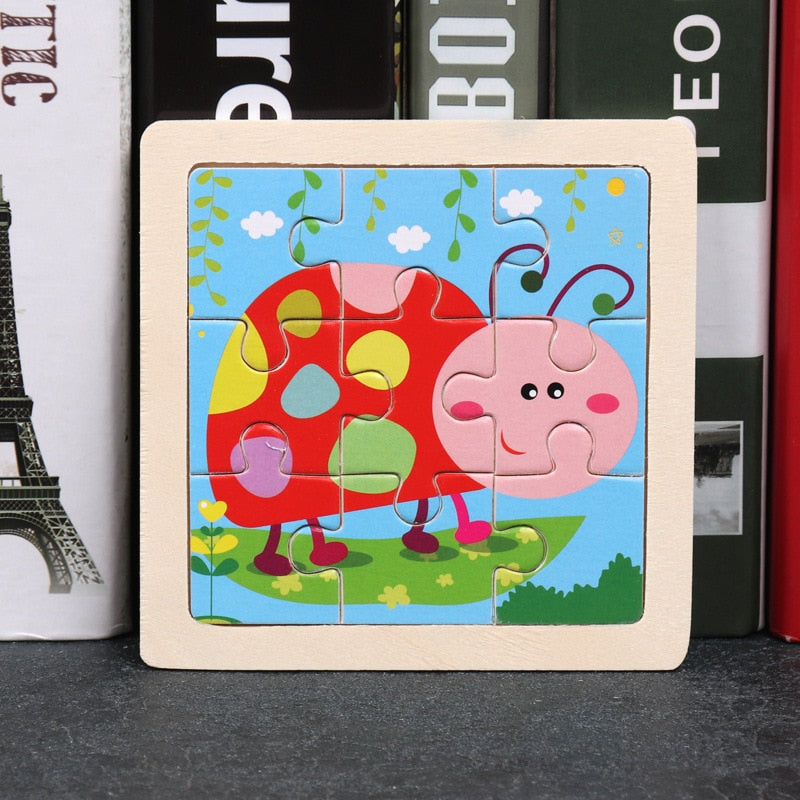 11x11cm Wooden Puzzle Cartoon Animal Collection
