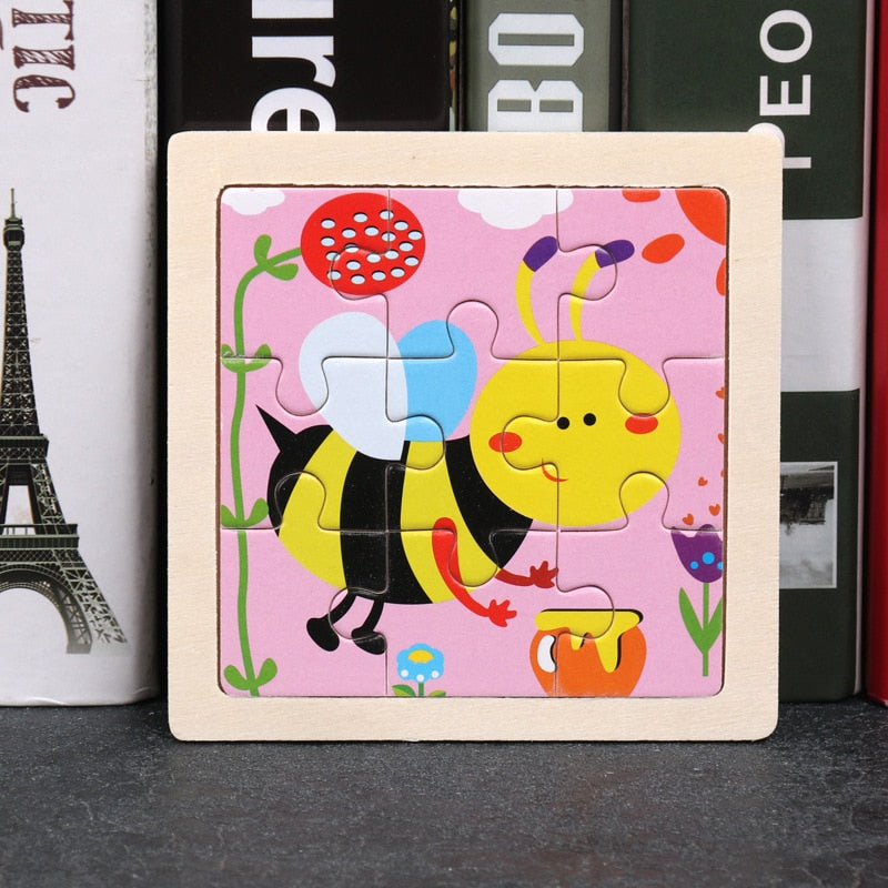 11x11cm Wooden Puzzle Cartoon Animal Collection