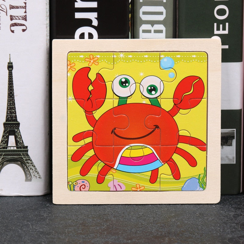 11x11cm Wooden Puzzle Cartoon Animal Collection