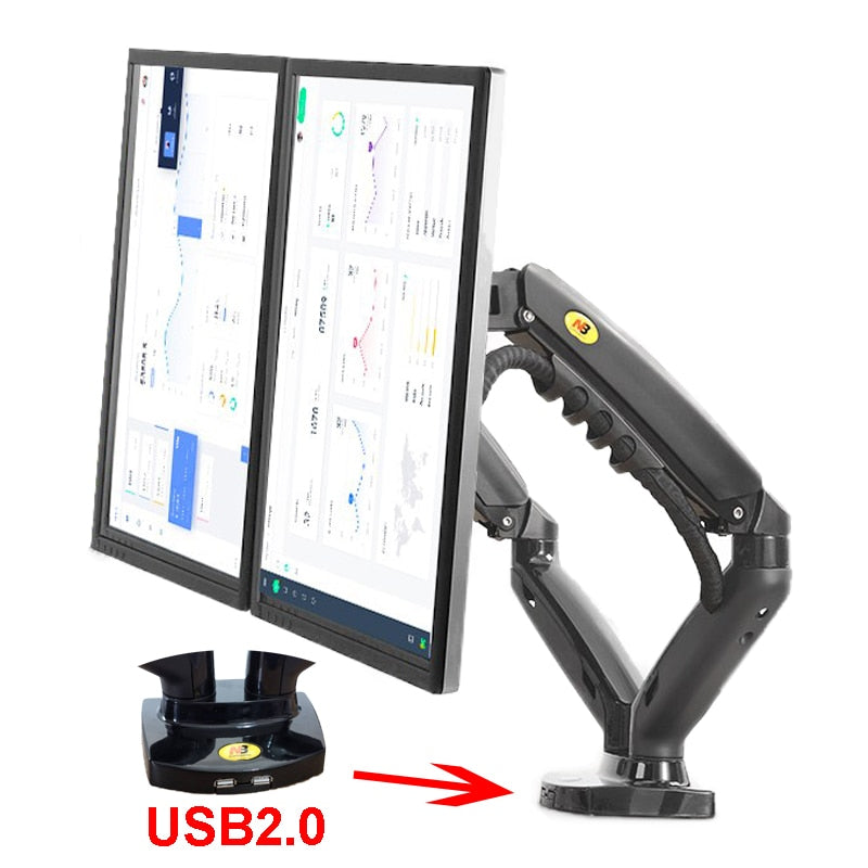 NB F160 Gas Spring Dual Monitor Arm 2 USB 3.0 Ports