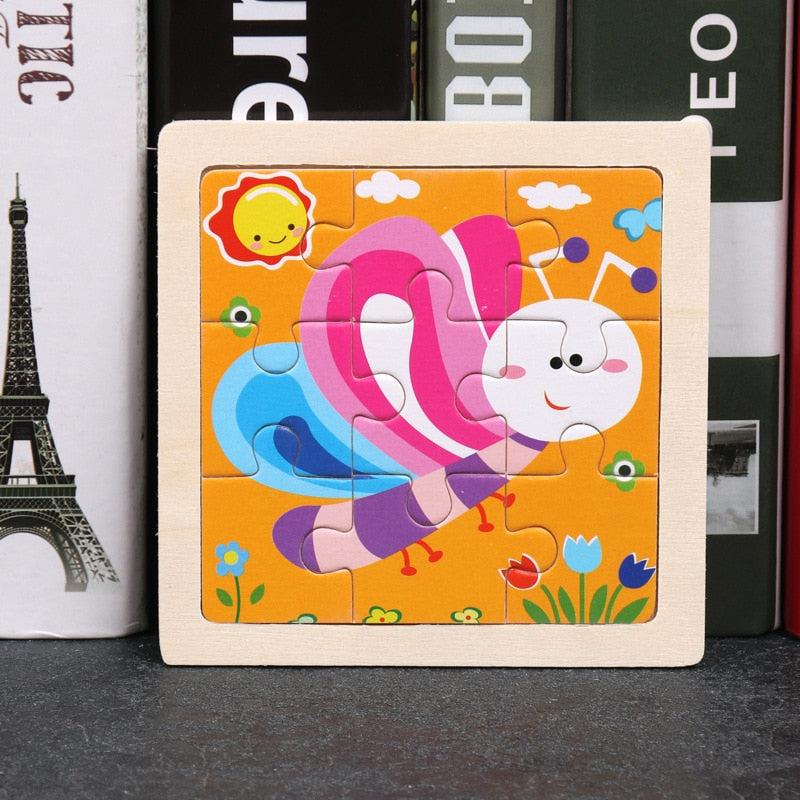 11x11cm Wooden Puzzle Cartoon Animal Collection