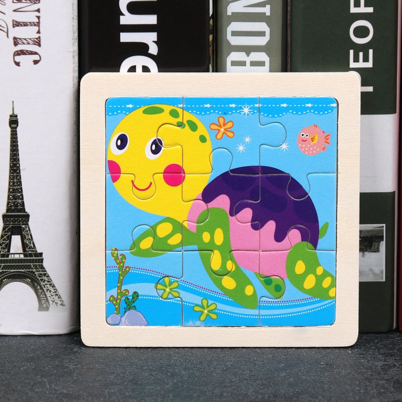 11x11cm Wooden Puzzle Cartoon Animal Collection