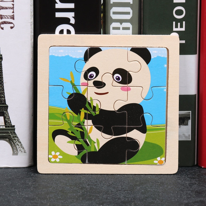 11x11cm Wooden Puzzle Cartoon Animal Collection