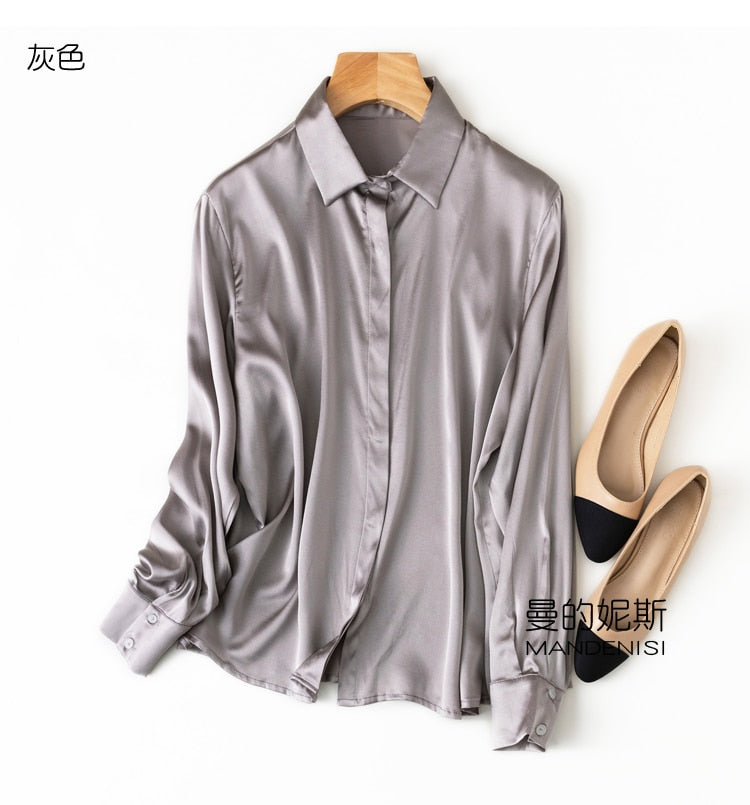 Silk Button Down Long Sleeve Shirts