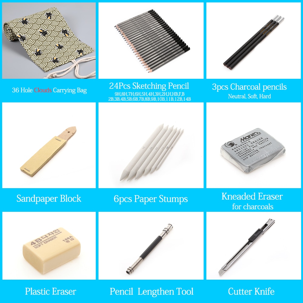27/39pcs Professional Sketching Drawing Kit