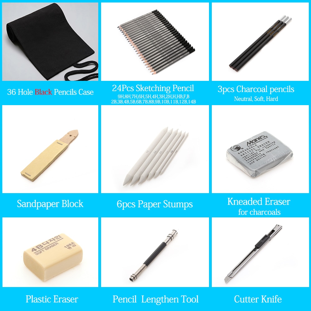 27/39pcs Professional Sketching Drawing Kit