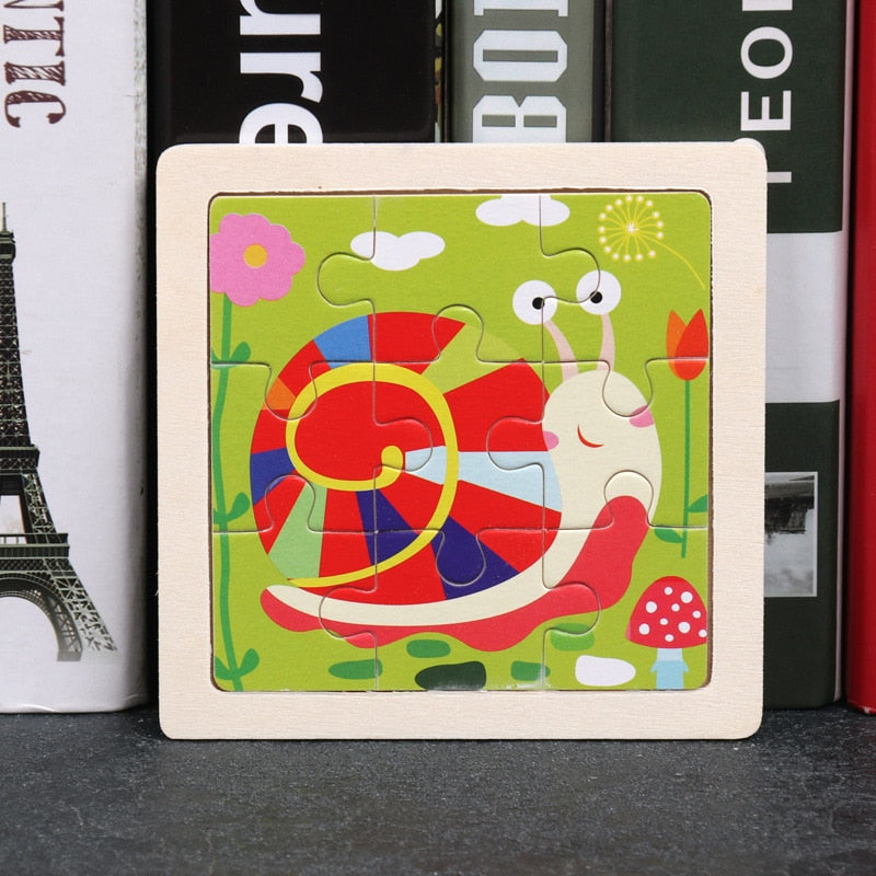 11x11cm Wooden Puzzle Cartoon Animal Collection