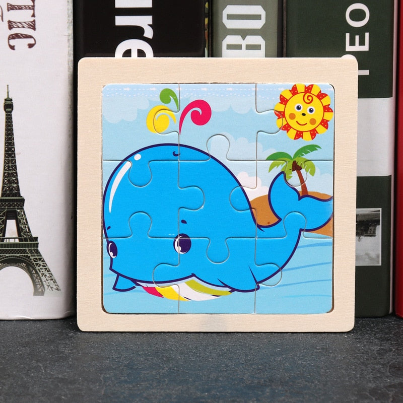 11x11cm Wooden Puzzle Cartoon Animal Collection