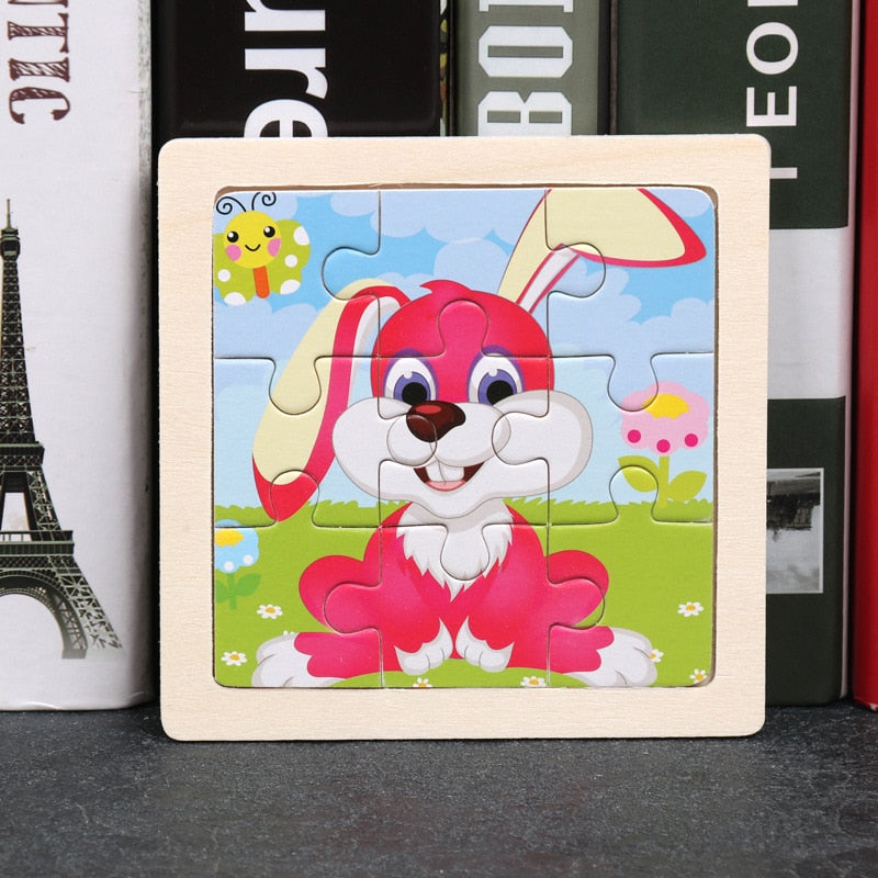 11x11cm Wooden Puzzle Cartoon Animal Collection