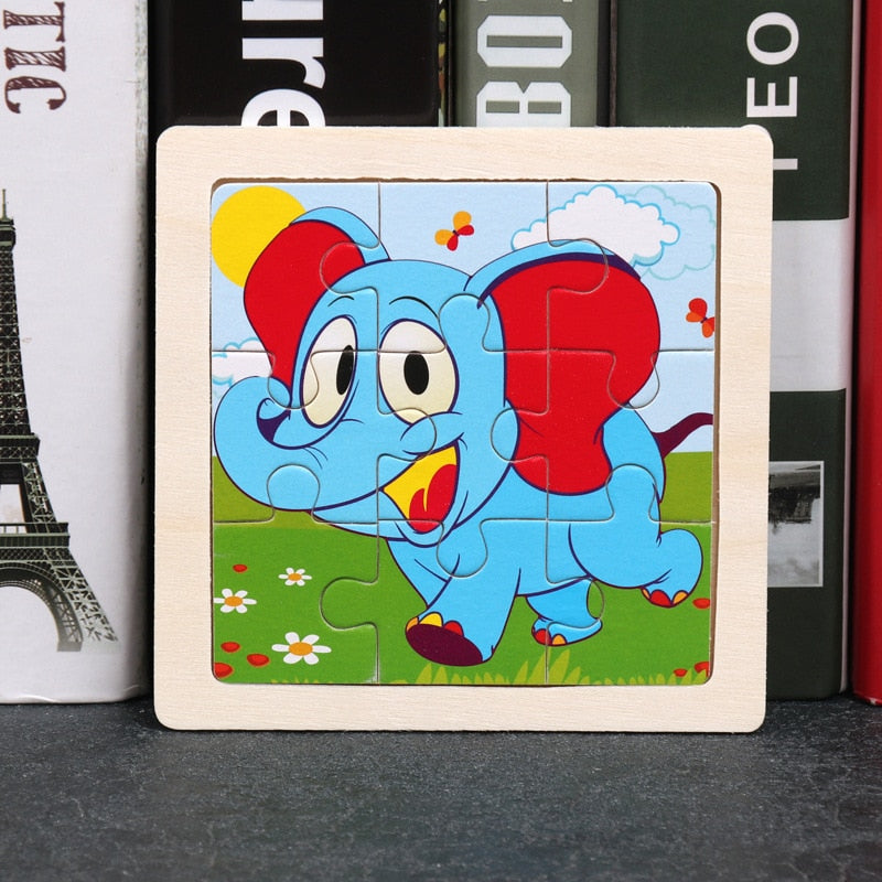 11x11cm Wooden Puzzle Cartoon Animal Collection