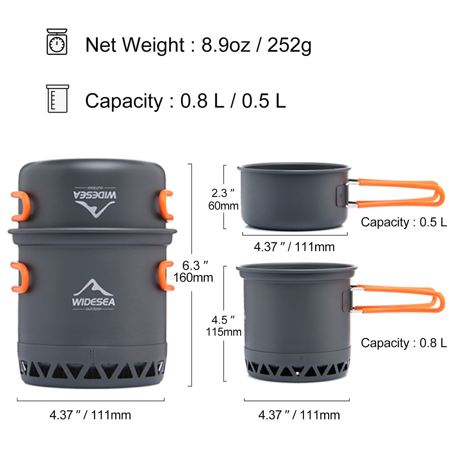 1.3L and 2.3L Camping Cookware Set