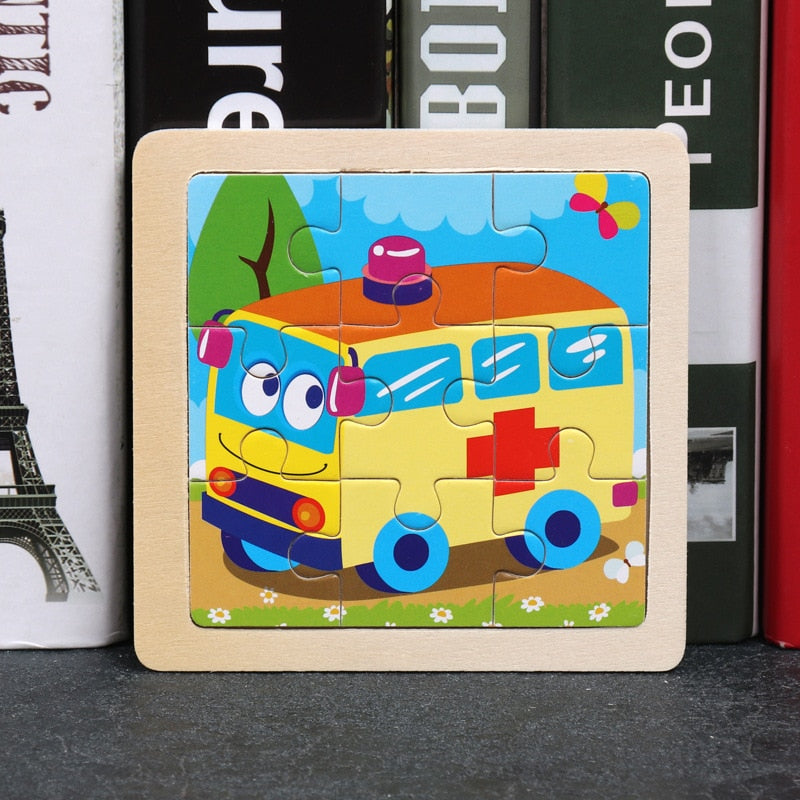11x11cm Wooden Puzzle Cartoon Animal Collection