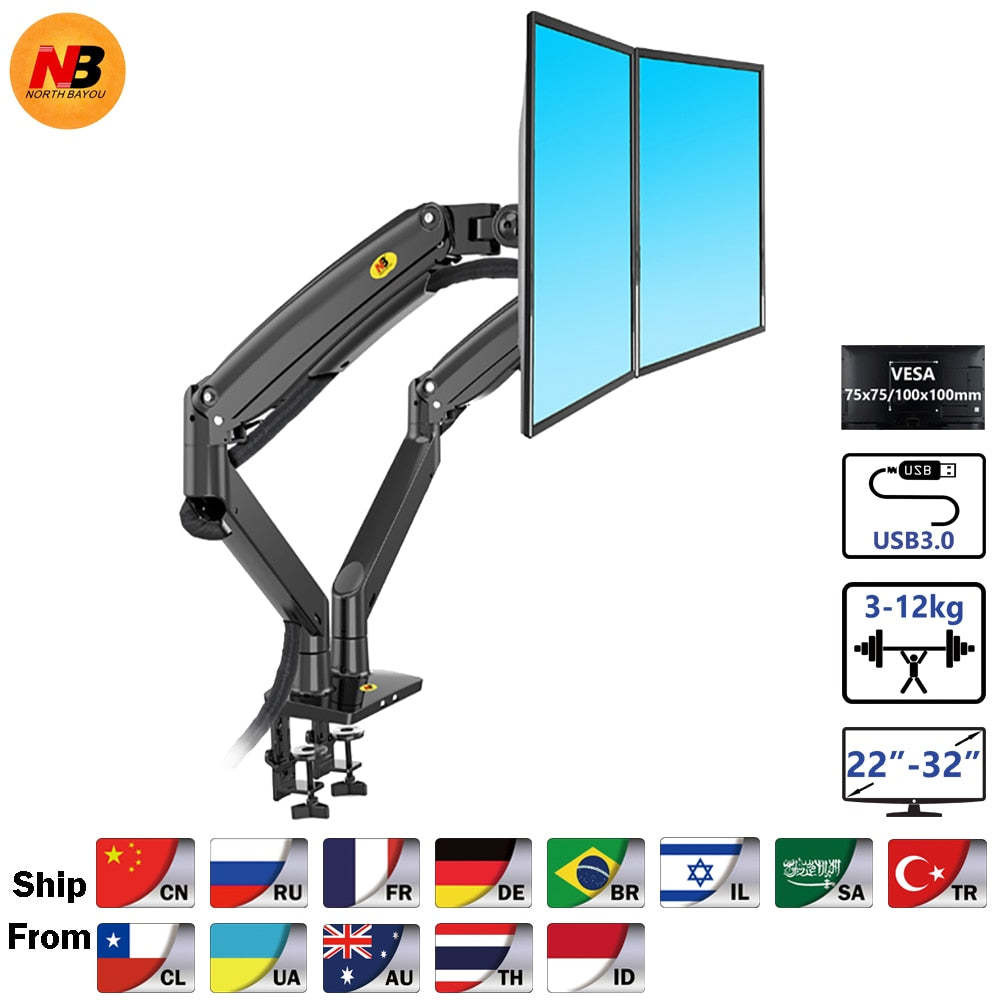 NB F195A Dual Monitor Mount - Gas Spring Arm