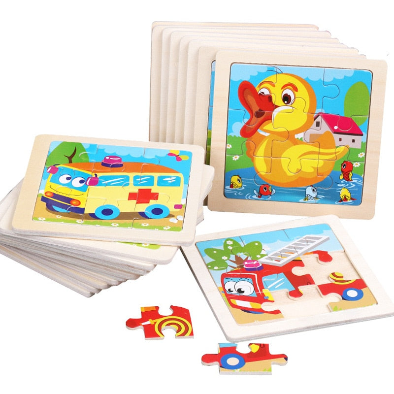 11x11cm Wooden Puzzle Cartoon Animal Collection