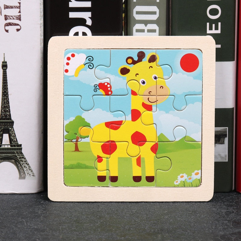 11x11cm Wooden Puzzle Cartoon Animal Collection