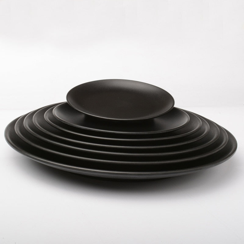 Black Melamine Round Tray Dinner Plate Dishes