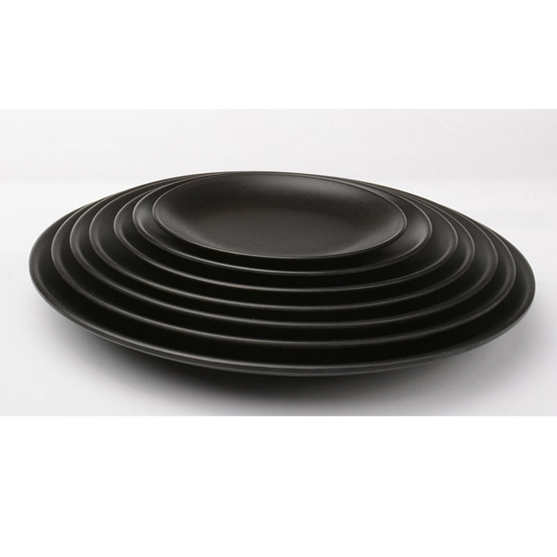 Black Melamine Round Tray Dinner Plate Dishes