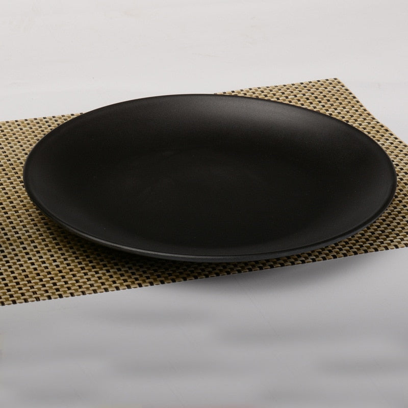 Black Melamine Round Tray Dinner Plate Dishes