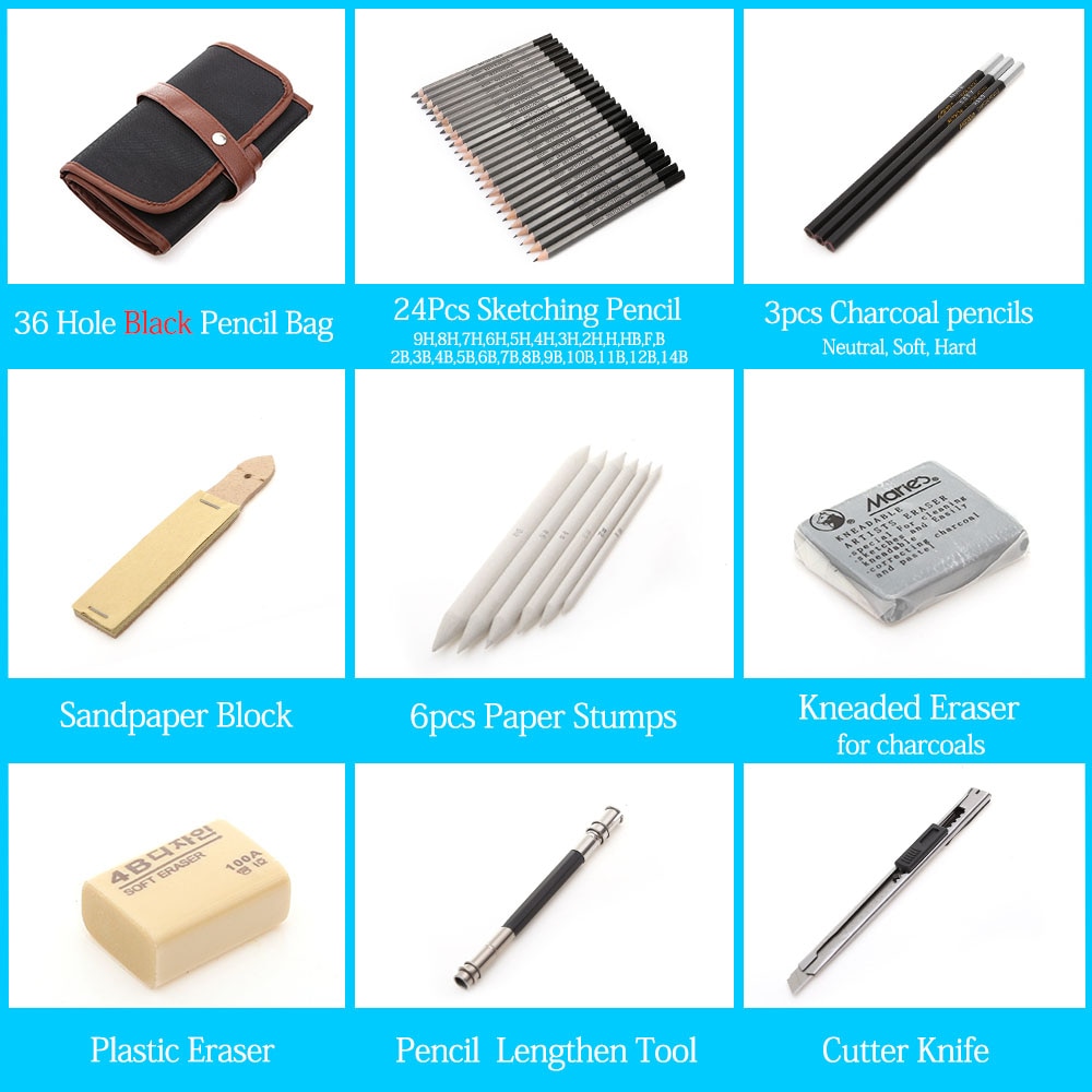 27/39pcs Professional Sketching Drawing Kit