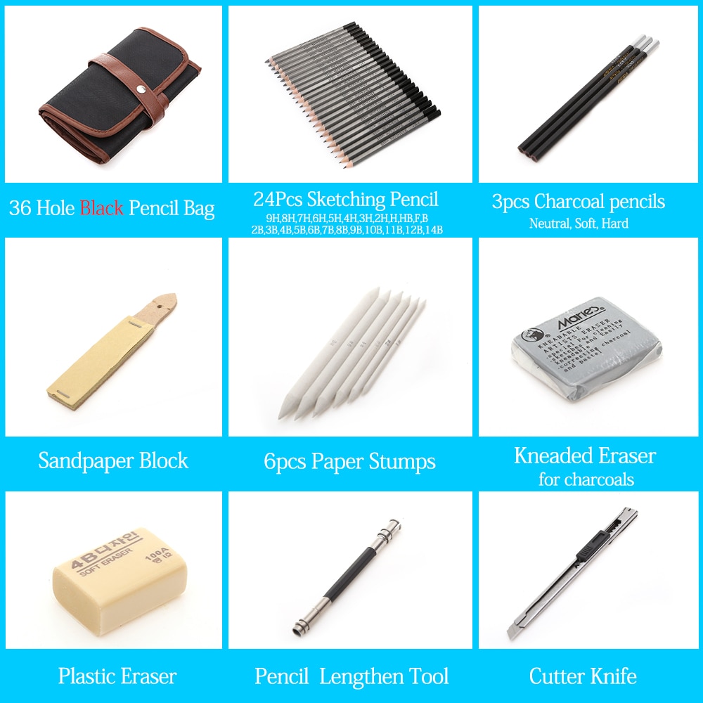 27/39pcs Professional Sketching Drawing Kit