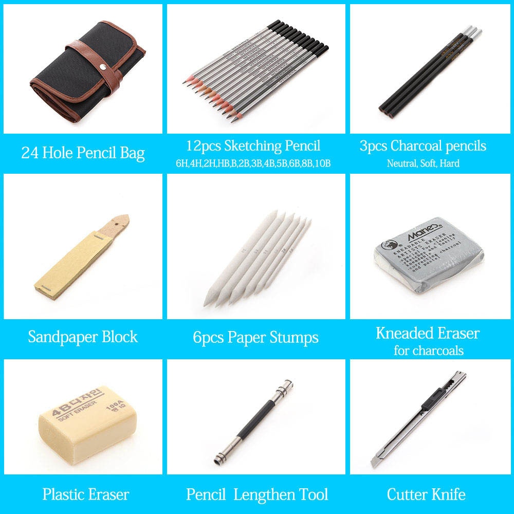 27/39pcs Professional Sketching Drawing Kit