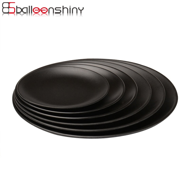 Black Melamine Round Tray Dinner Plate Dishes