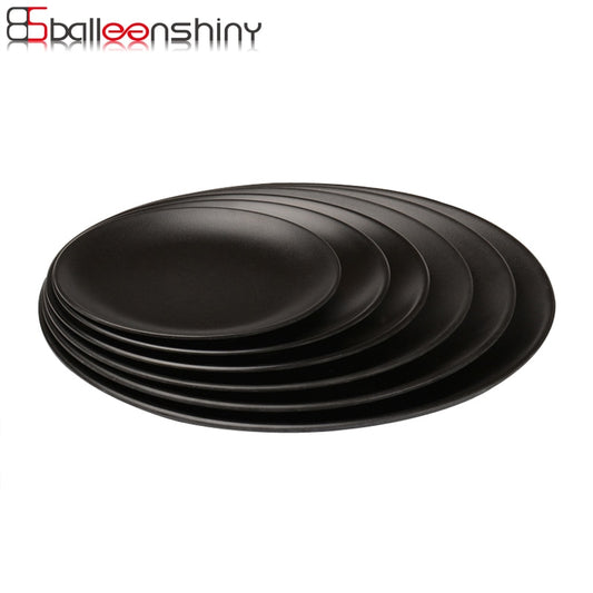 Black Melamine Round Tray Dinner Plate Dishes