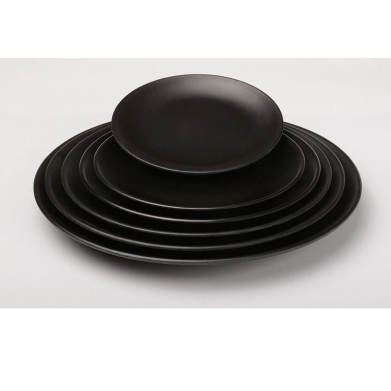 Black Melamine Round Tray Dinner Plate Dishes
