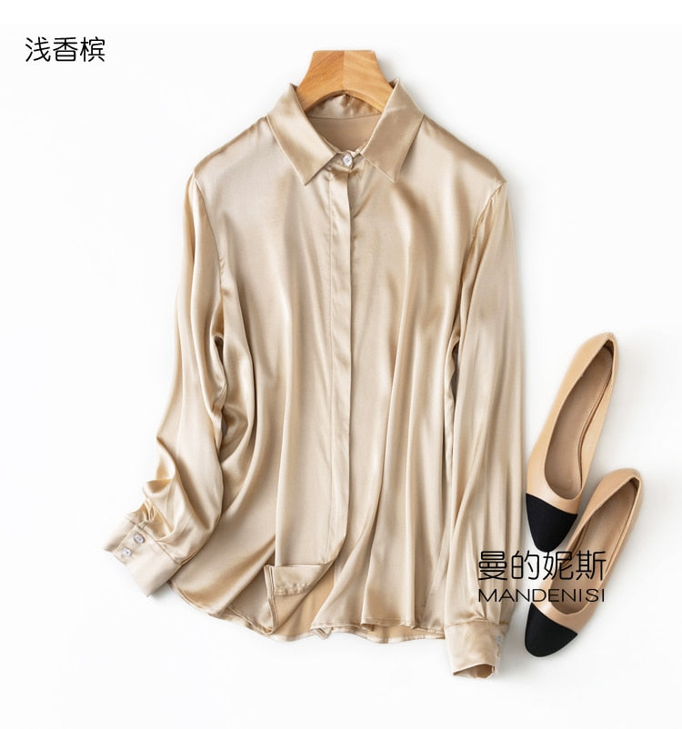 Silk Button Down Long Sleeve Shirts
