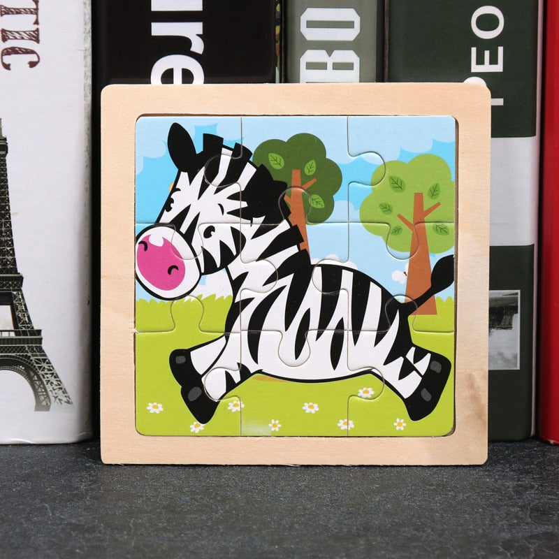 11x11cm Wooden Puzzle Cartoon Animal Collection