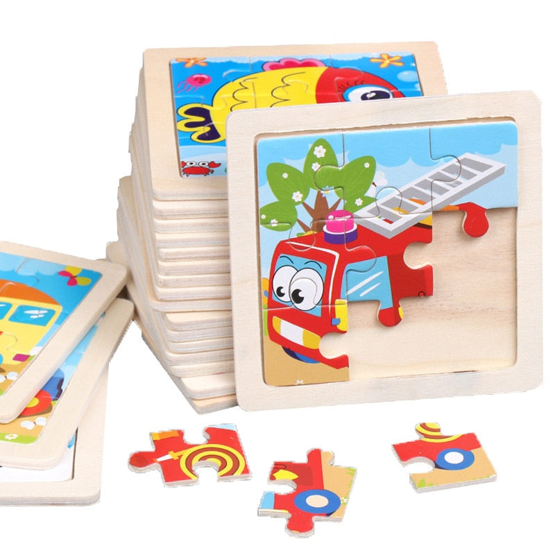 11x11cm Wooden Puzzle Cartoon Animal Collection