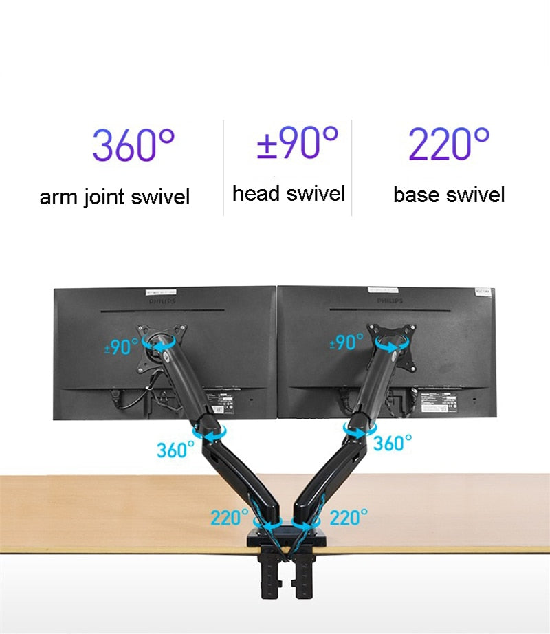 NB F160 Gas Spring Dual Monitor Arm 2 USB 3.0 Ports