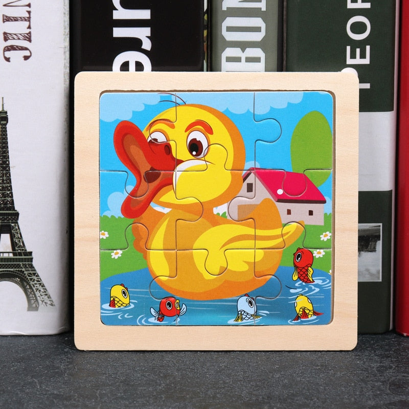 11x11cm Wooden Puzzle Cartoon Animal Collection