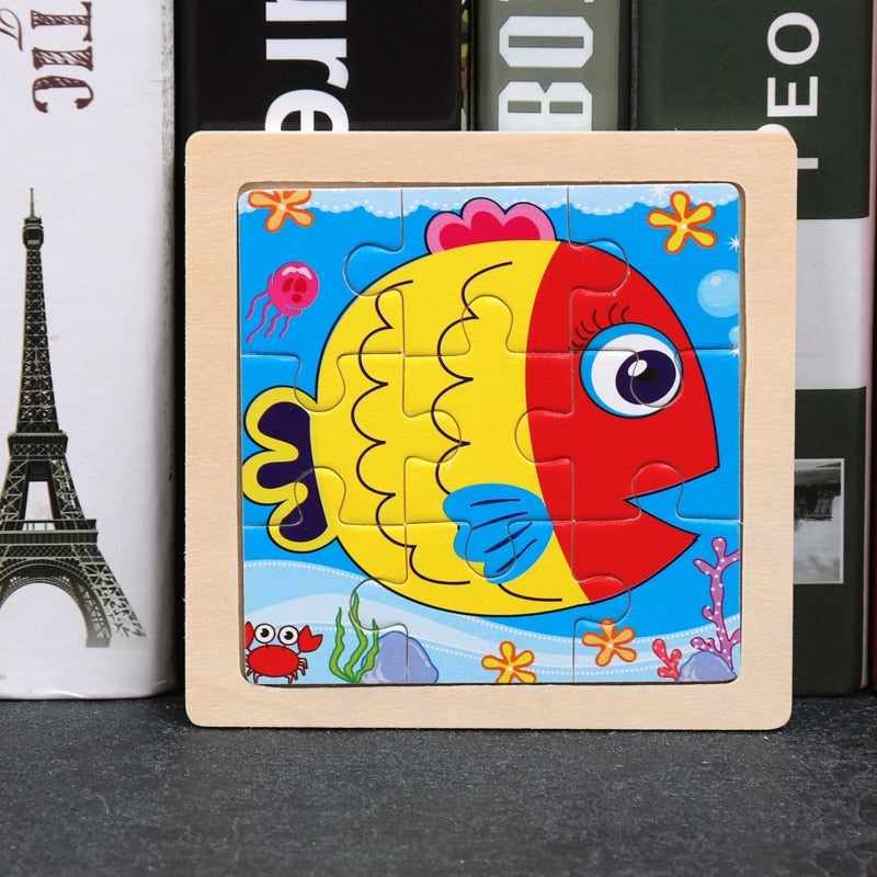 11x11cm Wooden Puzzle Cartoon Animal Collection