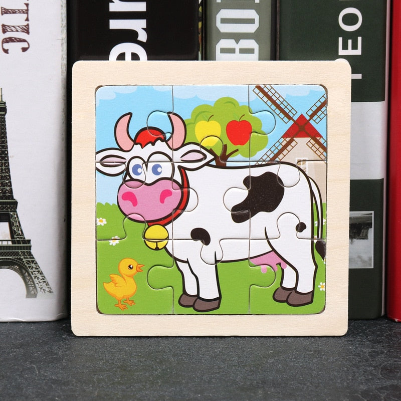 11x11cm Wooden Puzzle Cartoon Animal Collection