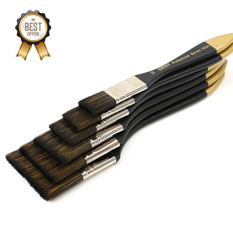 6-Piece Flat Paint Brush Set for Artists
