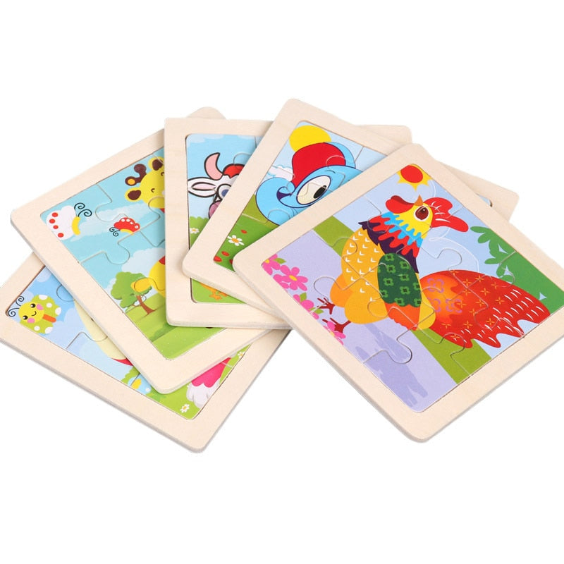 11x11cm Wooden Puzzle Cartoon Animal Collection