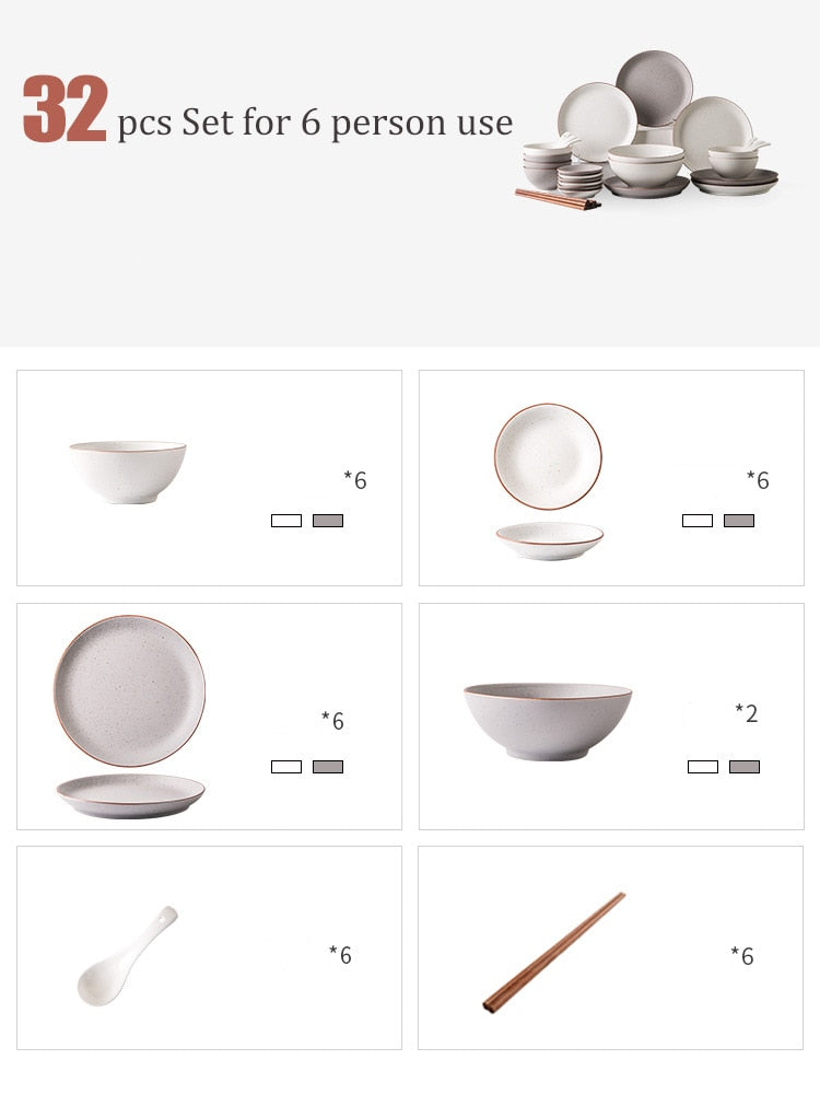 32-Piece Nordic Style Ceramic Plate Set