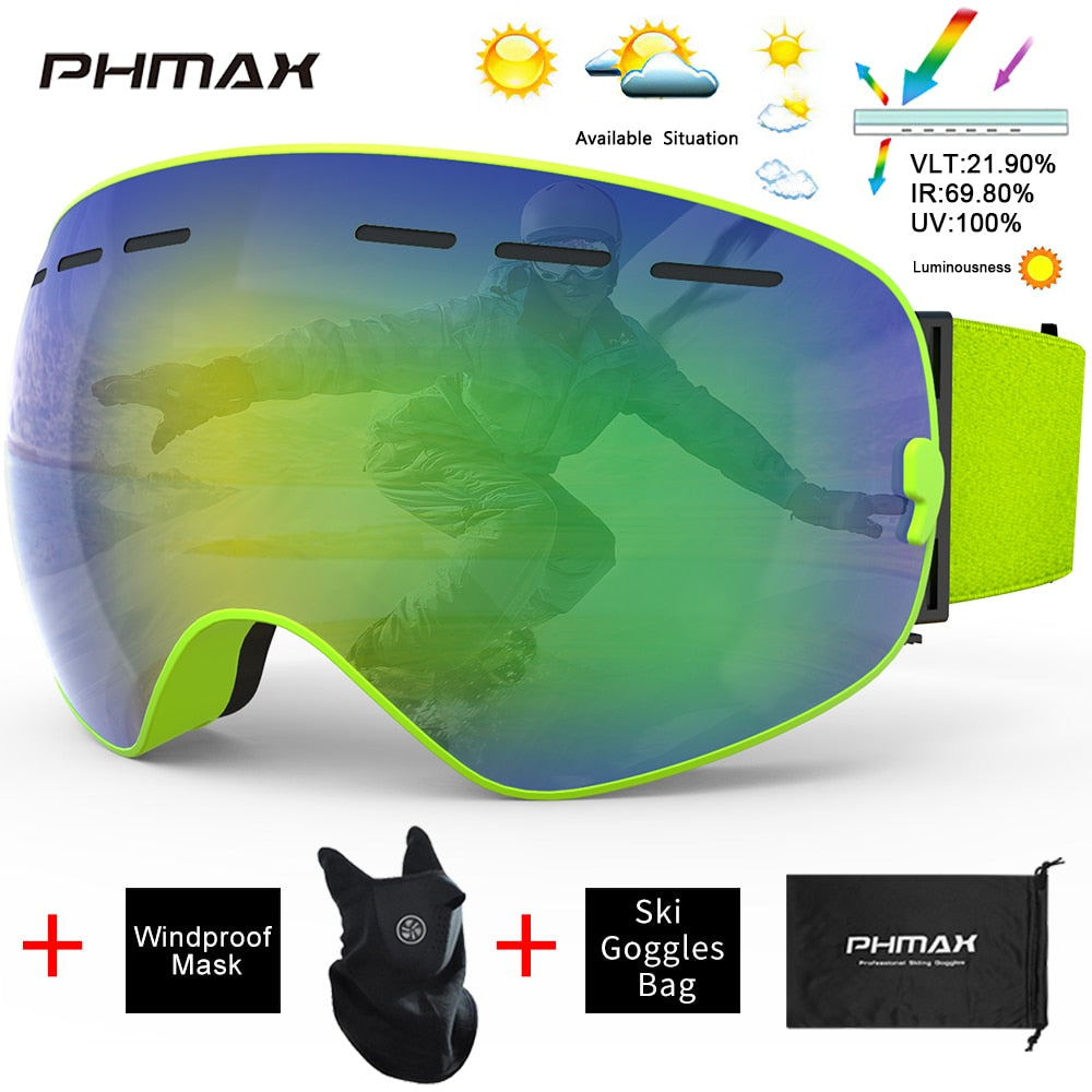 UV400 Anti-Fog Skiing Goggles