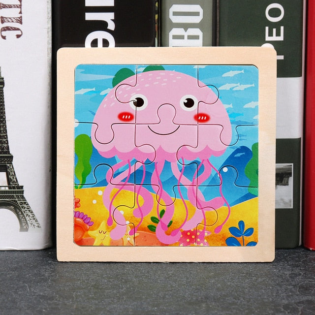 11x11cm Wooden Puzzle Cartoon Animal Collection