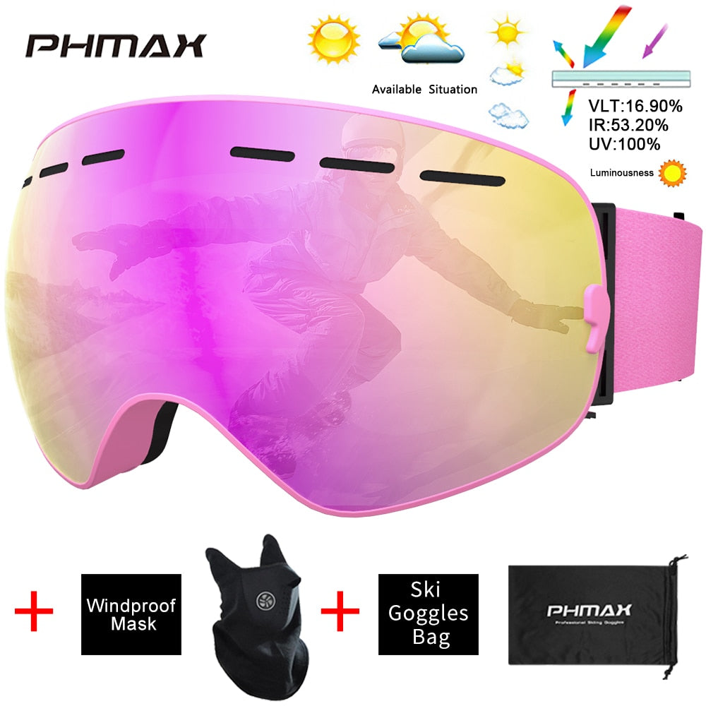 UV400 Anti-Fog Skiing Goggles