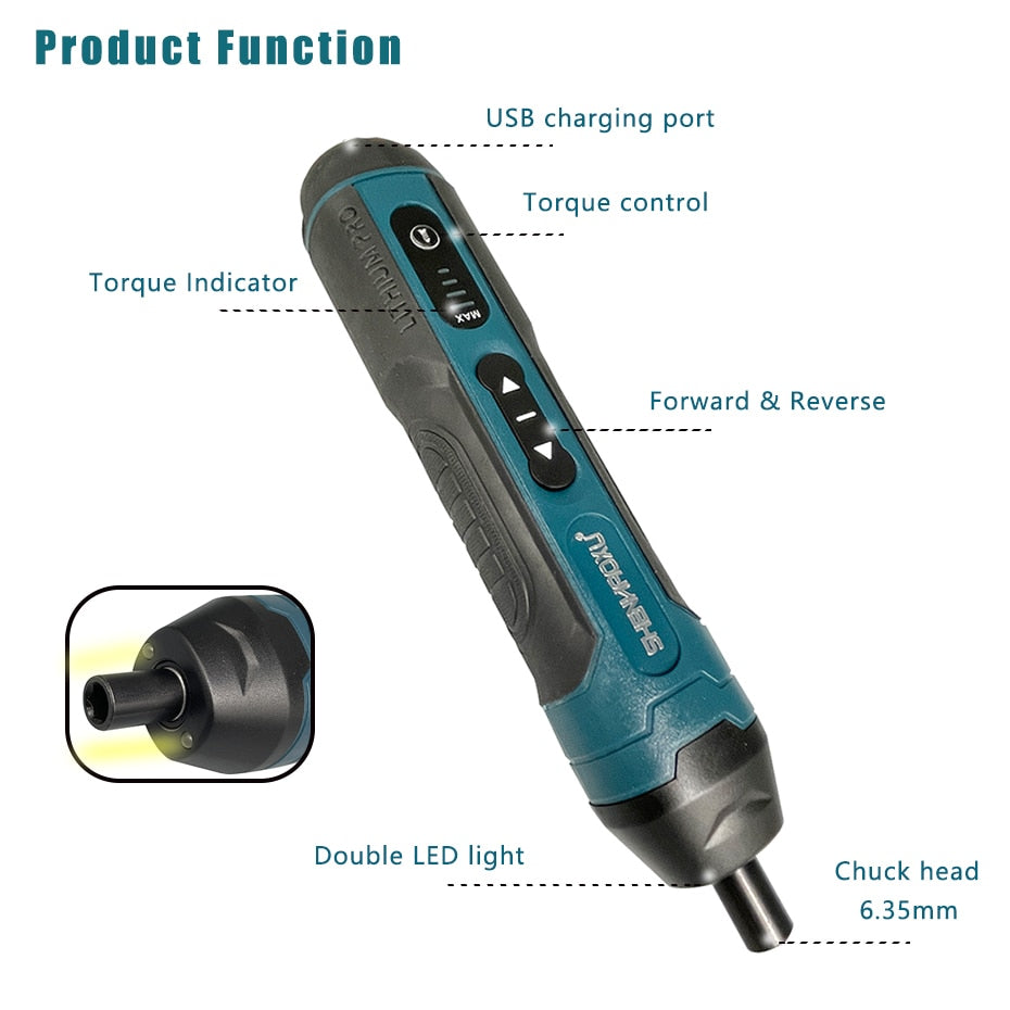 Cordless Electric Screwdriver Rechargeable 1300mAh