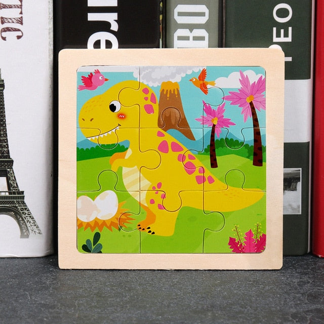 11x11cm Wooden Puzzle Cartoon Animal Collection